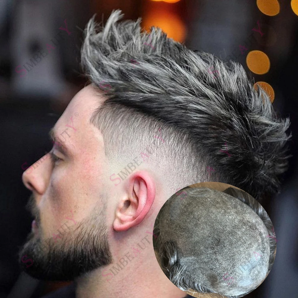 

Natural Invisible Hairline Super Durable Thin 0.1mm Silicon Mens Human Hair Replacement System Black Grey 1B50 1B80 Hairpieces