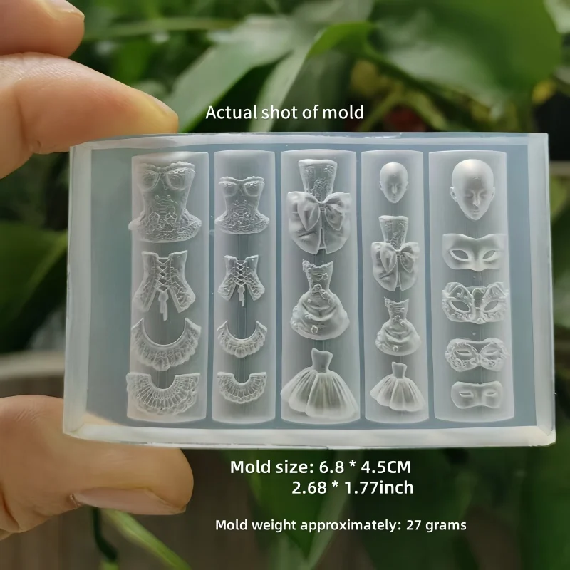 قالب أظافر من السيليكون الشفاف، قناع فستان رقص بمظلة من الدانتيل، مجوهرات أظافر ثلاثية الأبعاد، قالب أظافر فني ومبتكر