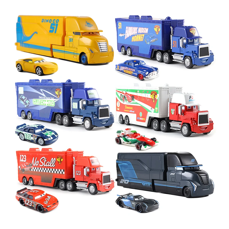 Disney Pixar Cars Trucks With Car Storm Jackson Truck Lightning McQueen Racing Toy 1/55 Ratio Die Casting Mack Model Kids Gifts