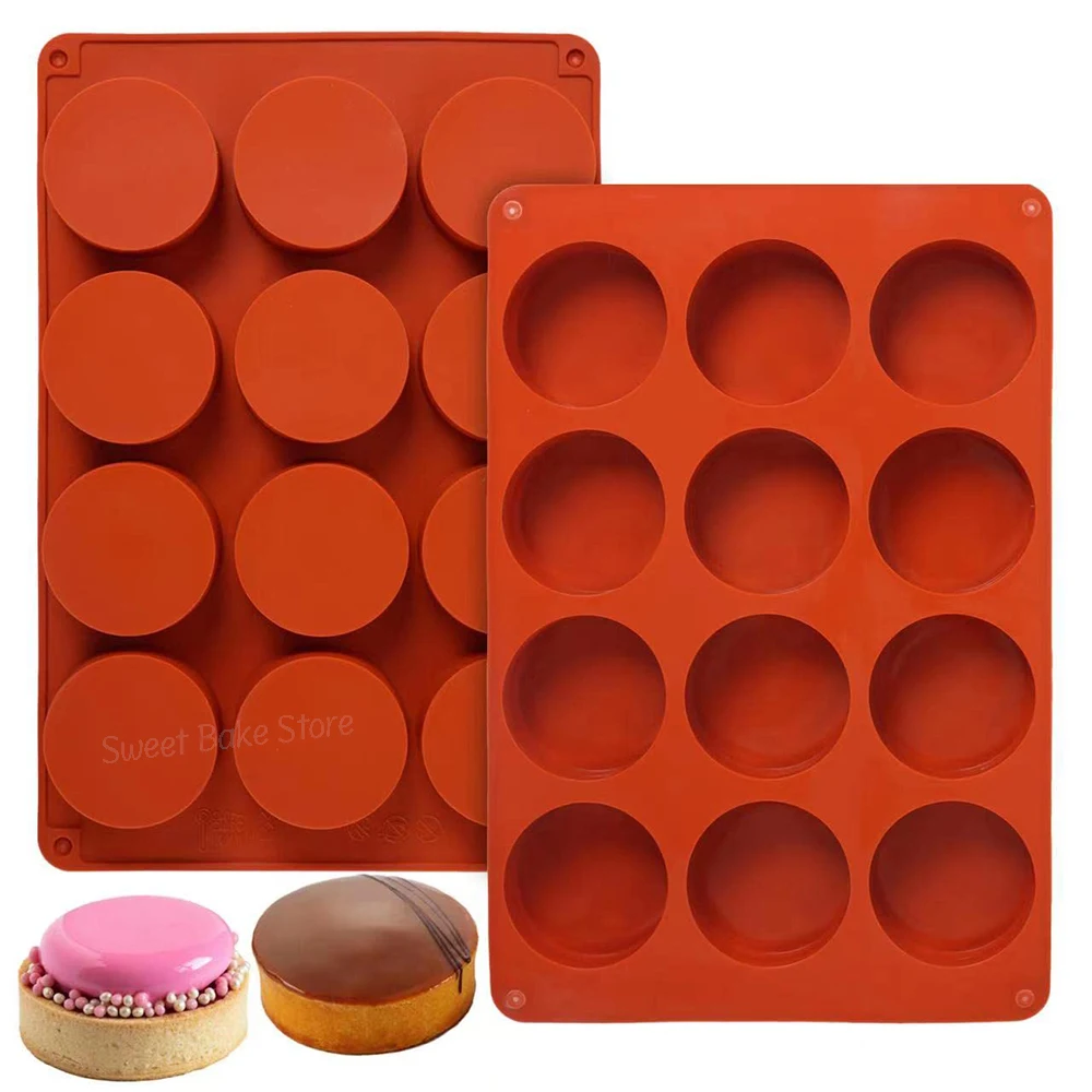 

12-Cavity Round Cylinder Silicone Mold, 2 Inch Chocolate Cookie Mould, for Candy/Muffin/Pudding/Mousse, Mini Cake Baking Tools