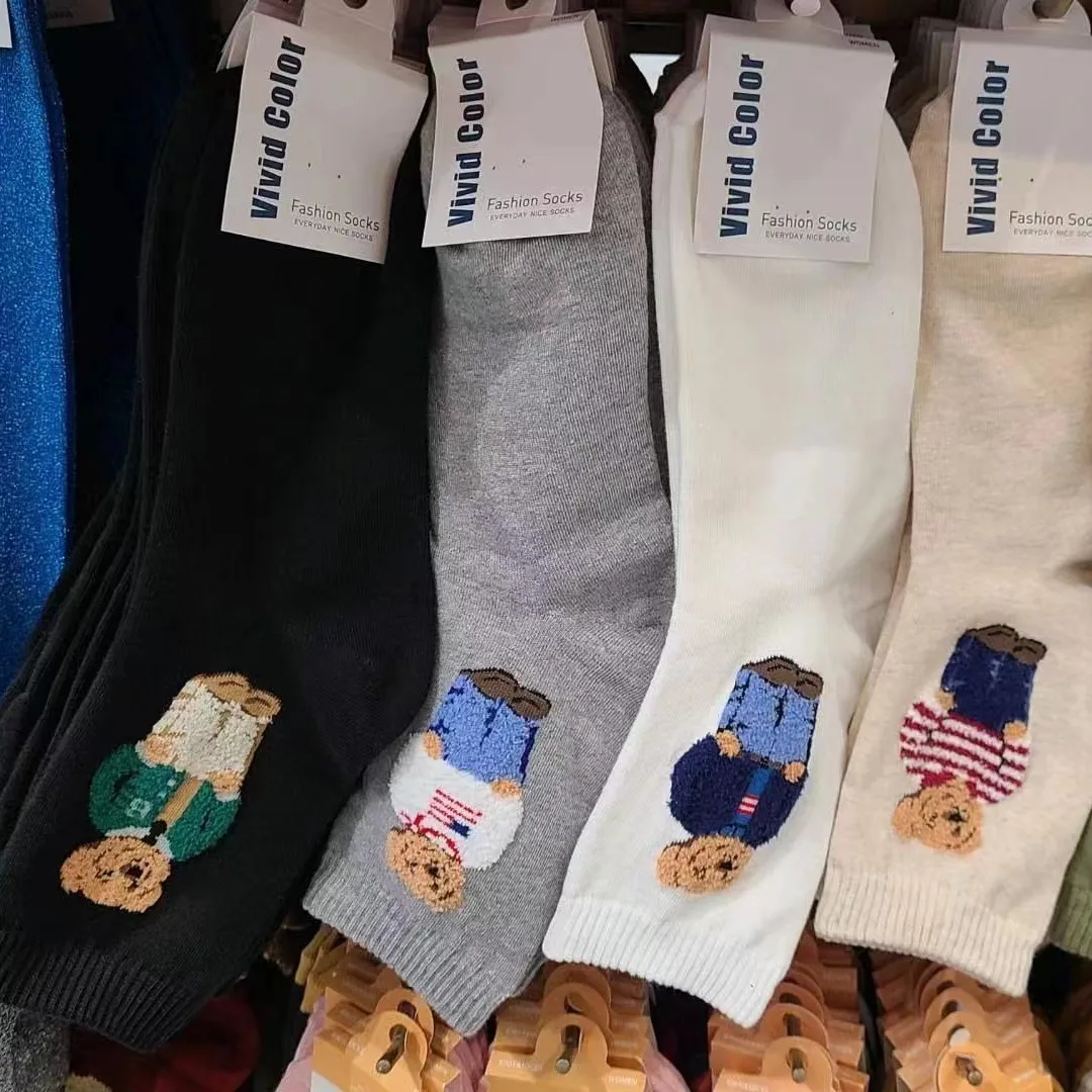 5 زوج/مجموعة الكرتون الدب منتصف العجل جوارب قطنية للنساء سترة غير رسمية الإناث لطيف الدب الجوارب مريحة تنفس ملابس المنزل #3