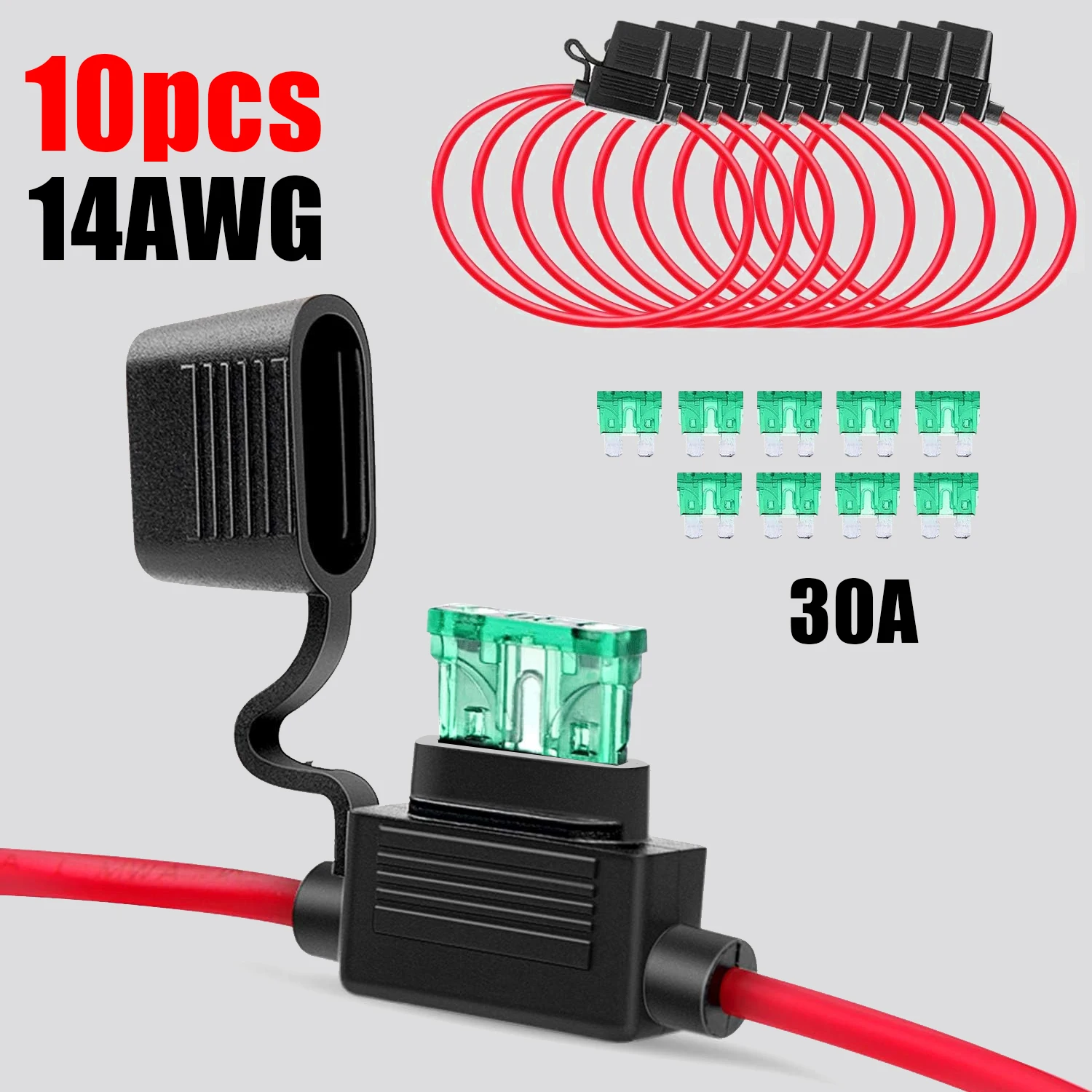 10PCS Standard Inline Blade Fuse Holder 14AWG Wiring Harness, ATC ATO 30A Automotive Standard Fuse Bracket for Car Vehicle