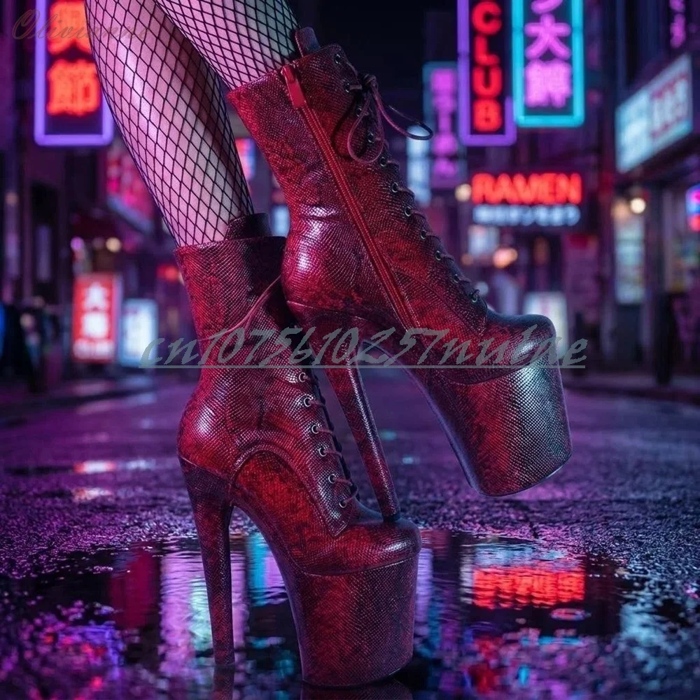 

Pole Dance Performance Stage Short Boots Red Mixedcolor Cross Tied Platform Dance Heels Stiletto High Heel Sexy Hot Women Shoes