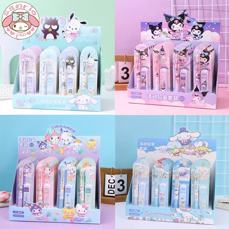 Sanrio Lapiseira Set para a Escola Primária, Pochacco dos desenhos animados, Metal Pencil Clip, Lead Papelaria, Ferramentas de escrita, 0.5mm, 24PCs