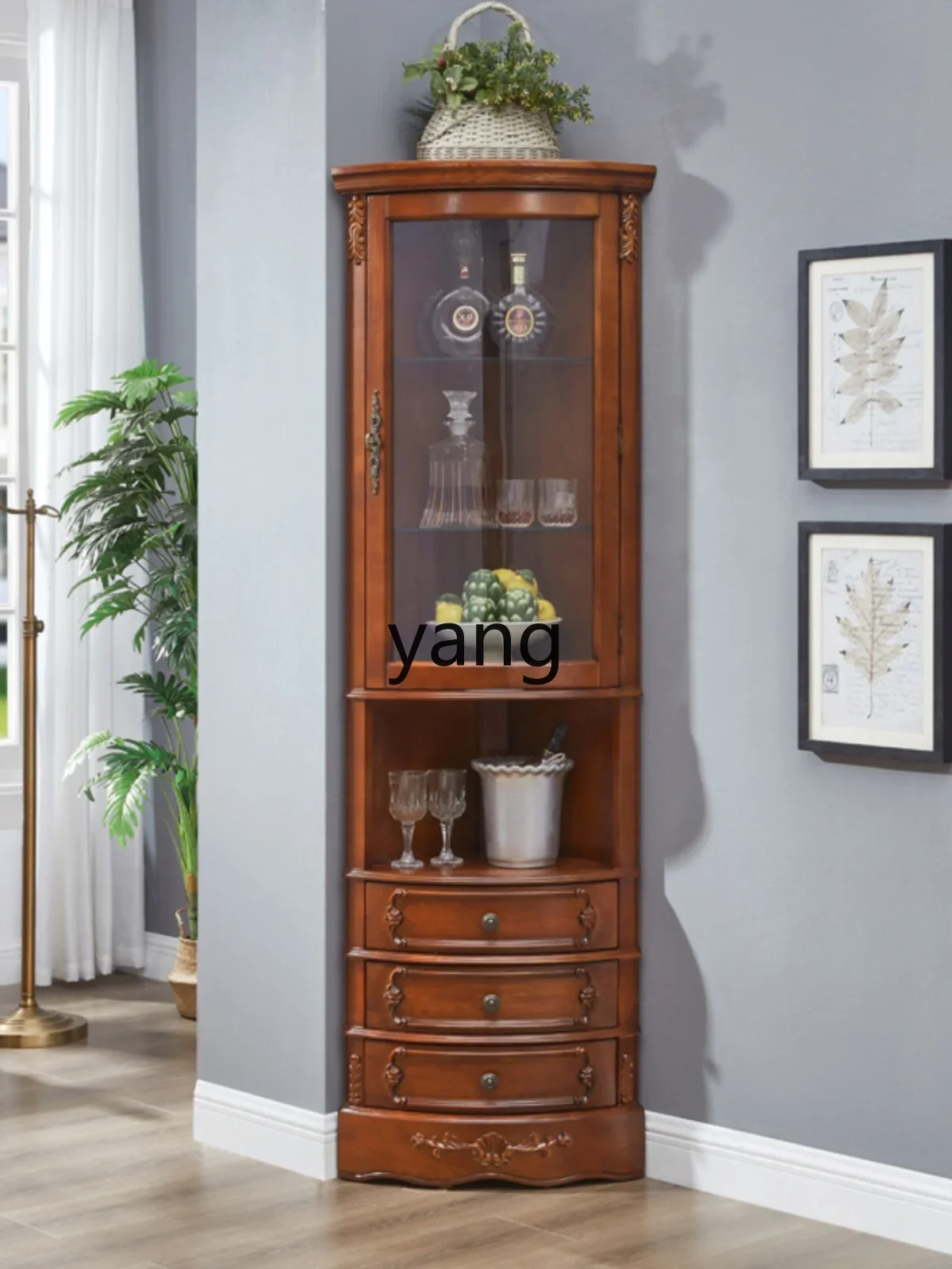 XYY solid wood corner cabinet corner with glass display cabinet restaurant curved corner cabinet