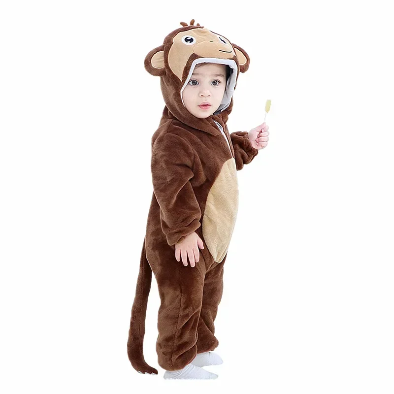 Baby Boys Hooded Pyjamas Cute Tiger Lion and Leopard Soft Warm Flannel Zipper Jumpsuit Romper Winter New Year  Animal Costumes