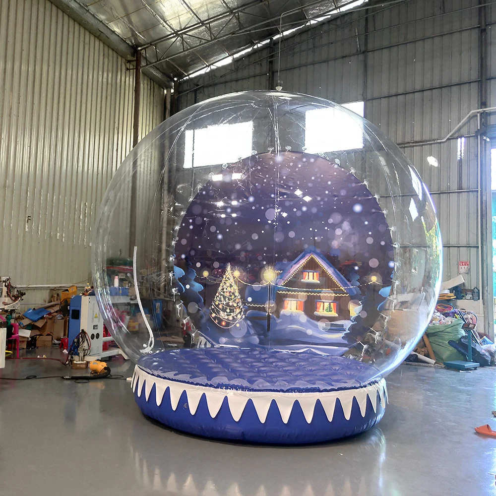 wholesale Christmas Decoration Inflatable Snow Globe Transparent Bubble Tent Santa with Printed Background and Blower for fun