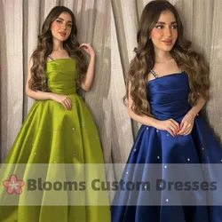 Customized Sage Green Satin Spaghetti Straps Prom Dress Beaded Prom Dress A-Line Party Gown Elegant Modern Custom Formal Dress