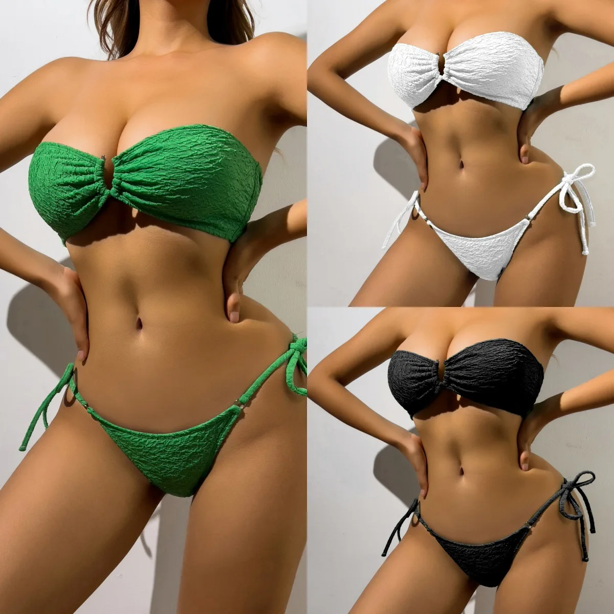 

Новинка лета 2024, минималистичный однотонный женский бикини с разрезом, сексуальный женский купальник без бретелек на шнуровке, комплекты из двух предметов