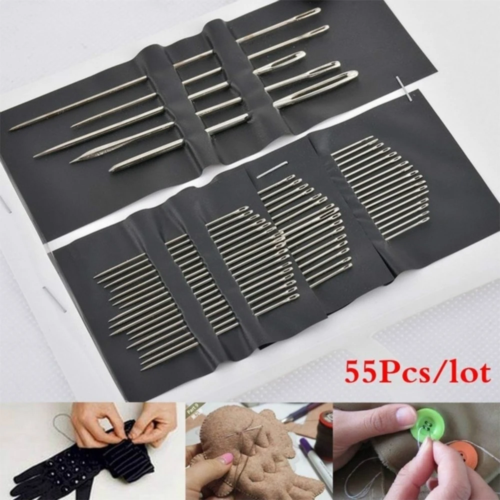 55pcs/lot Multi-size Sewing Needles Large Eye Stitching Needles Household Handmade Sewing Needle Embroidery Tools