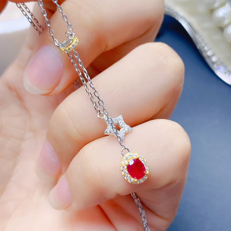 Natural ruby pendant necklace for women silver 925 jewelry luxury gem stones 18k gold plated free shiping items