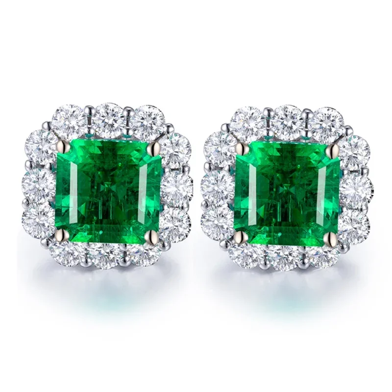 

RUIF Fashion Design 3ct Lab Grown Emerald Earrings 925 Sterling Silver Jewelry Women