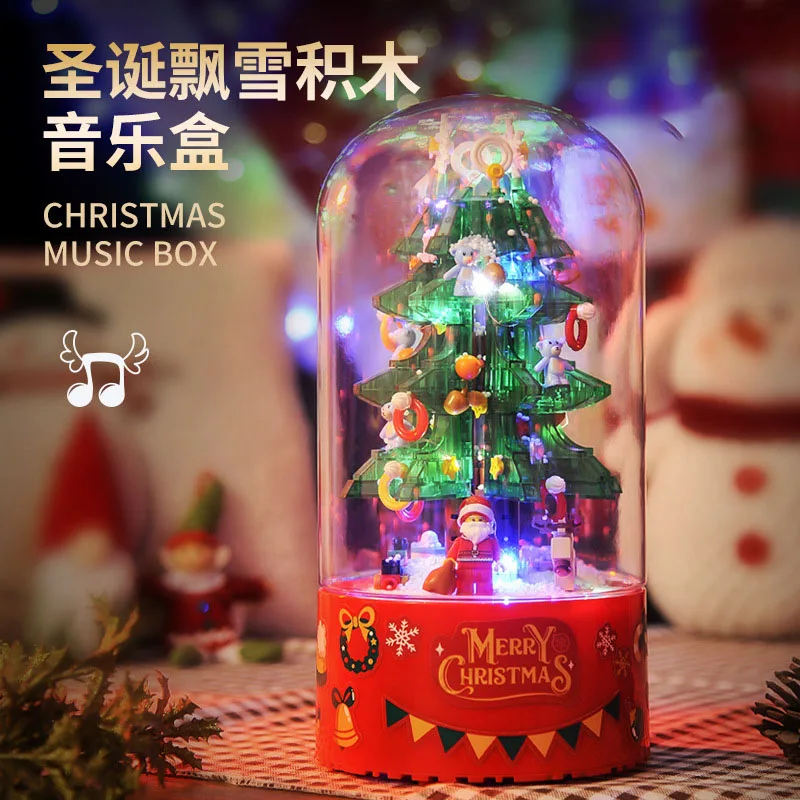 Christmas Assembled Blocks, Rotating Music Box, Creative Gifts, Small Particles, Children's Puzzle Puzzle Blocks, Space Castle