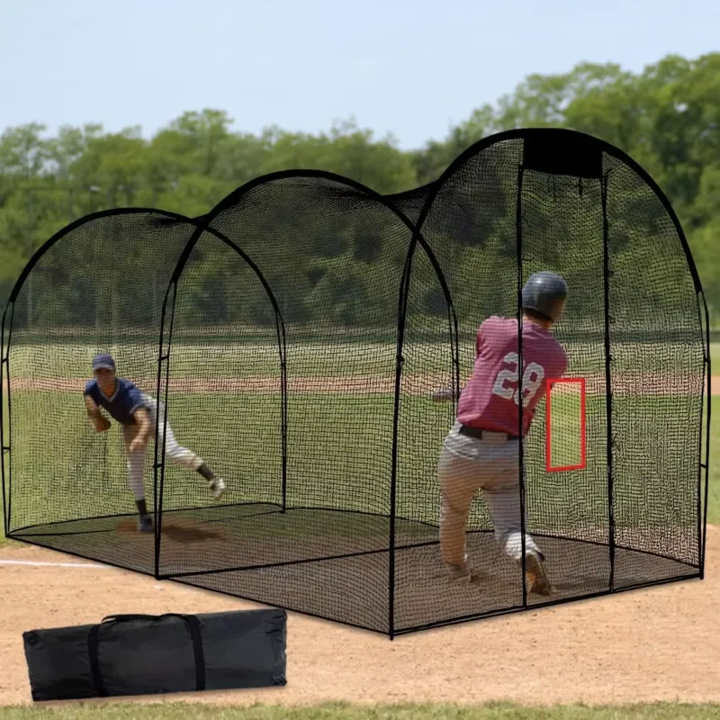 High-quality professional-grade portable baseball and softball batting nets with optional fiberglass stretchable polyester