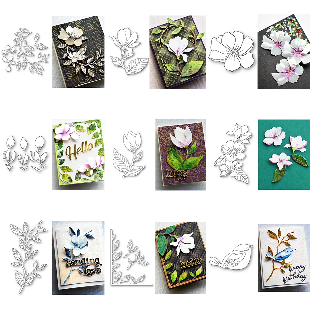 

Fragrant Magnolia Blossom Cutting Dies Set Dies Floral Stem Bud Leaf Branch Diecut for DIY Scrarpbooking Paper Cards Making New