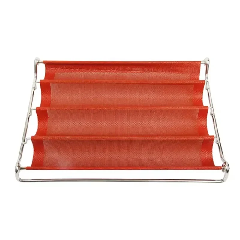 45x65cm Non Stick Silicone Baguette Tray 5 Rows Stainless Steel Frame Baking Pan For French Bread Loaf Oven Kitchen Tool