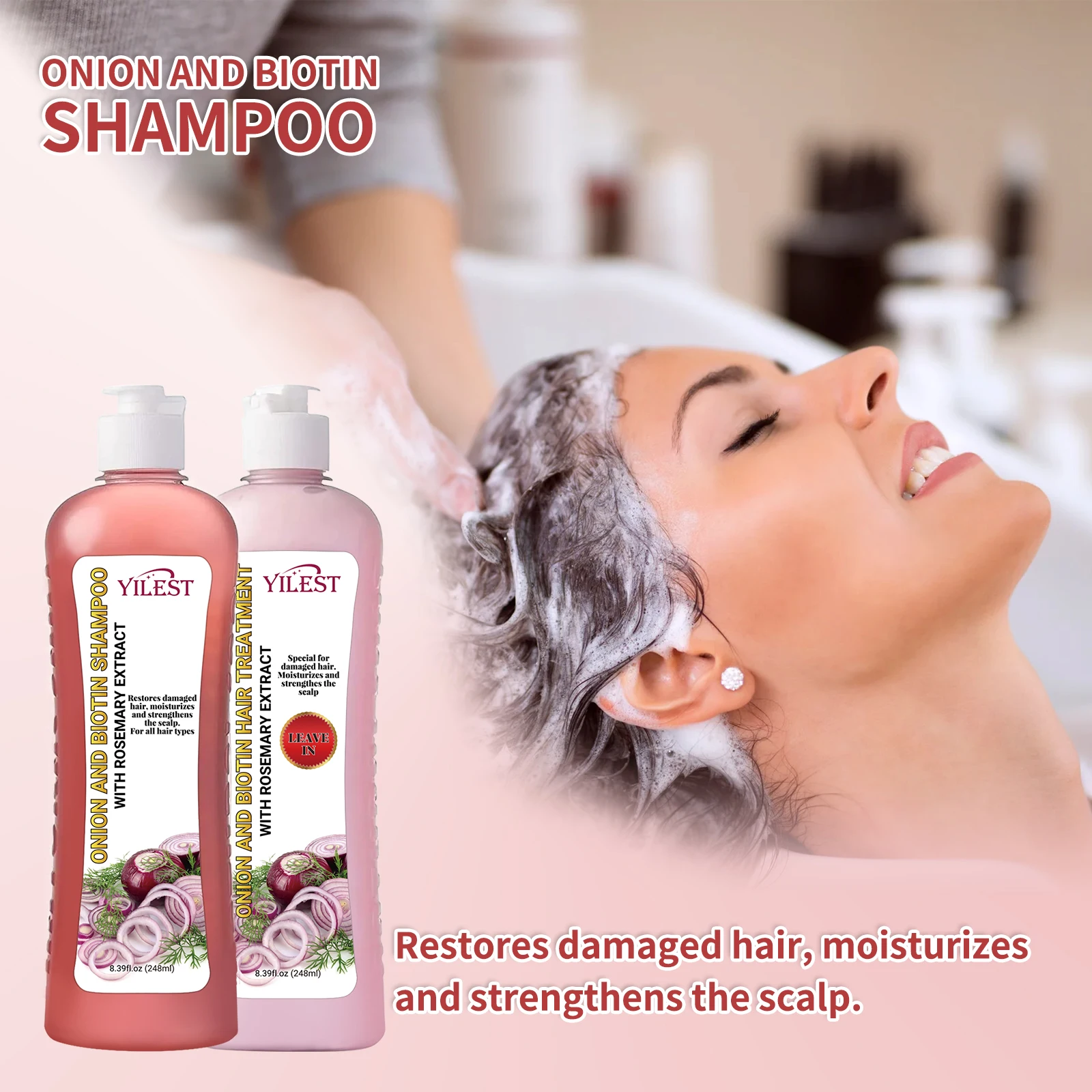 

YILEST Onion & Shampoo & Hair Treatment Set (248ml x2) w/ Rosemary Extract – Moisturizes Repairs Damaged Hair for All Hair Types