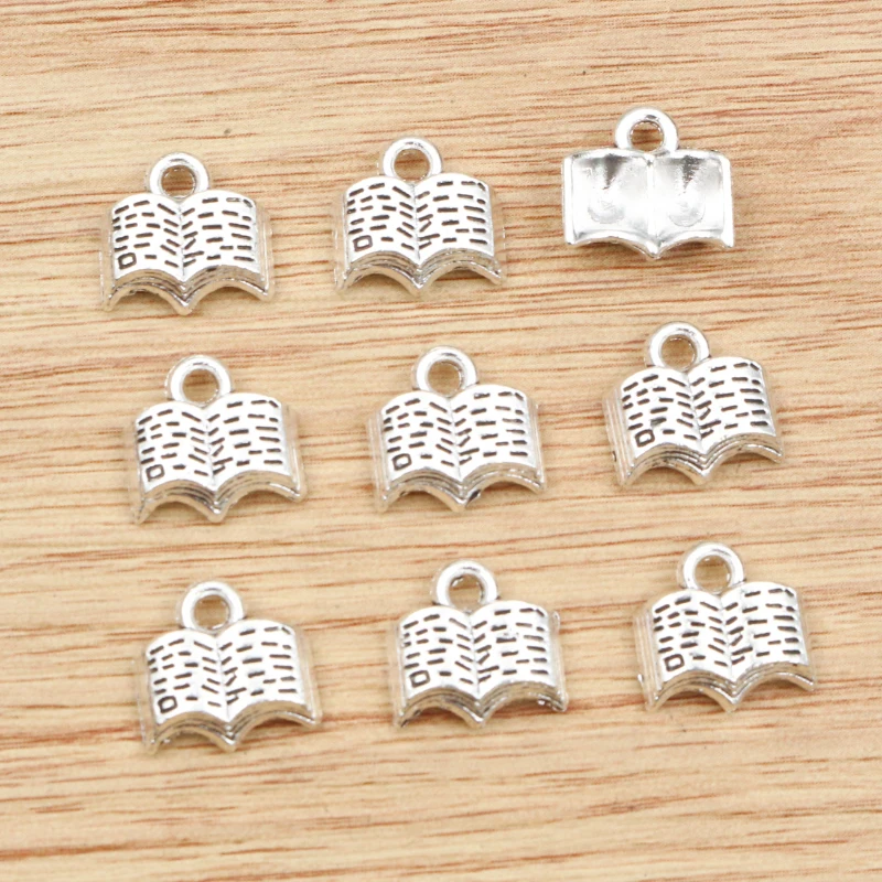 30 sztuk 12x11mm Antique Silver Plated książki ręcznie Charms wisiorek: DIY dla bransoletka naszyjnik — zdjęcie 2