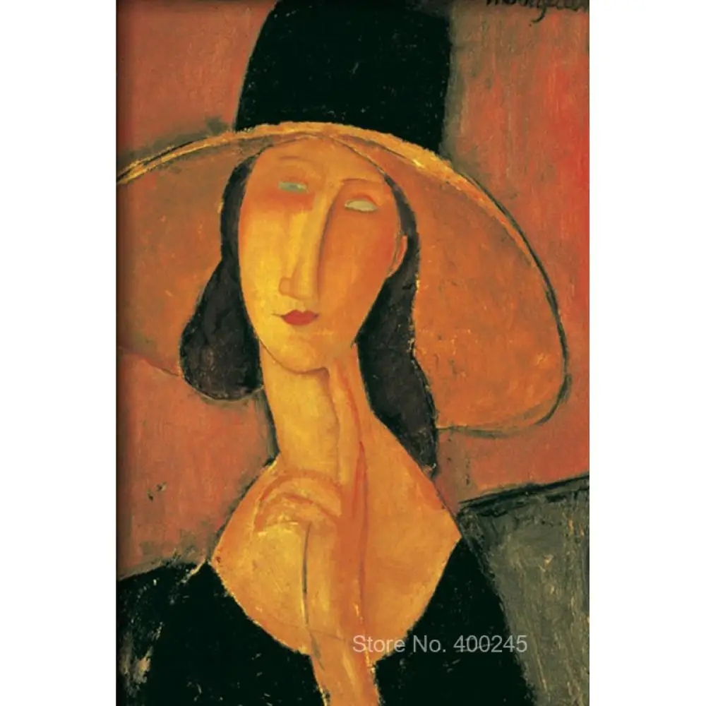 

Abstract Wall Art Portrait Of Woman Jeanne Hebuterne In Large Hat Amedeo Modigliani Painting On Canvas High Quality Hand Painted