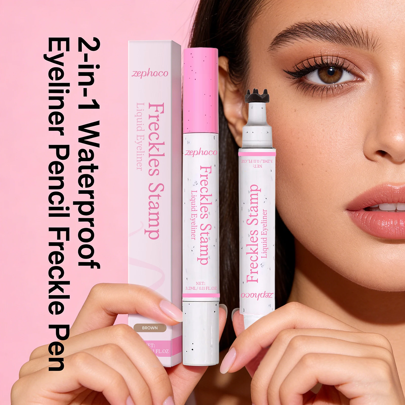 Delineador de Ojos 2 en 1 y Delineador de Pecas, Resistente al Agua y al Sudor, de Larga Duración, Sello de Pecas de Secado Rápido, Maquillaje de Ojos Natural