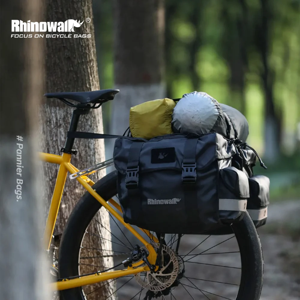 

Велосипедная сумка Rhinowalk 22/40/50 л, водонепроницаемая двухсторонняя седельная сумка для велосипеда с внутренней опорной пластиной, расширяемый ремень для хранения