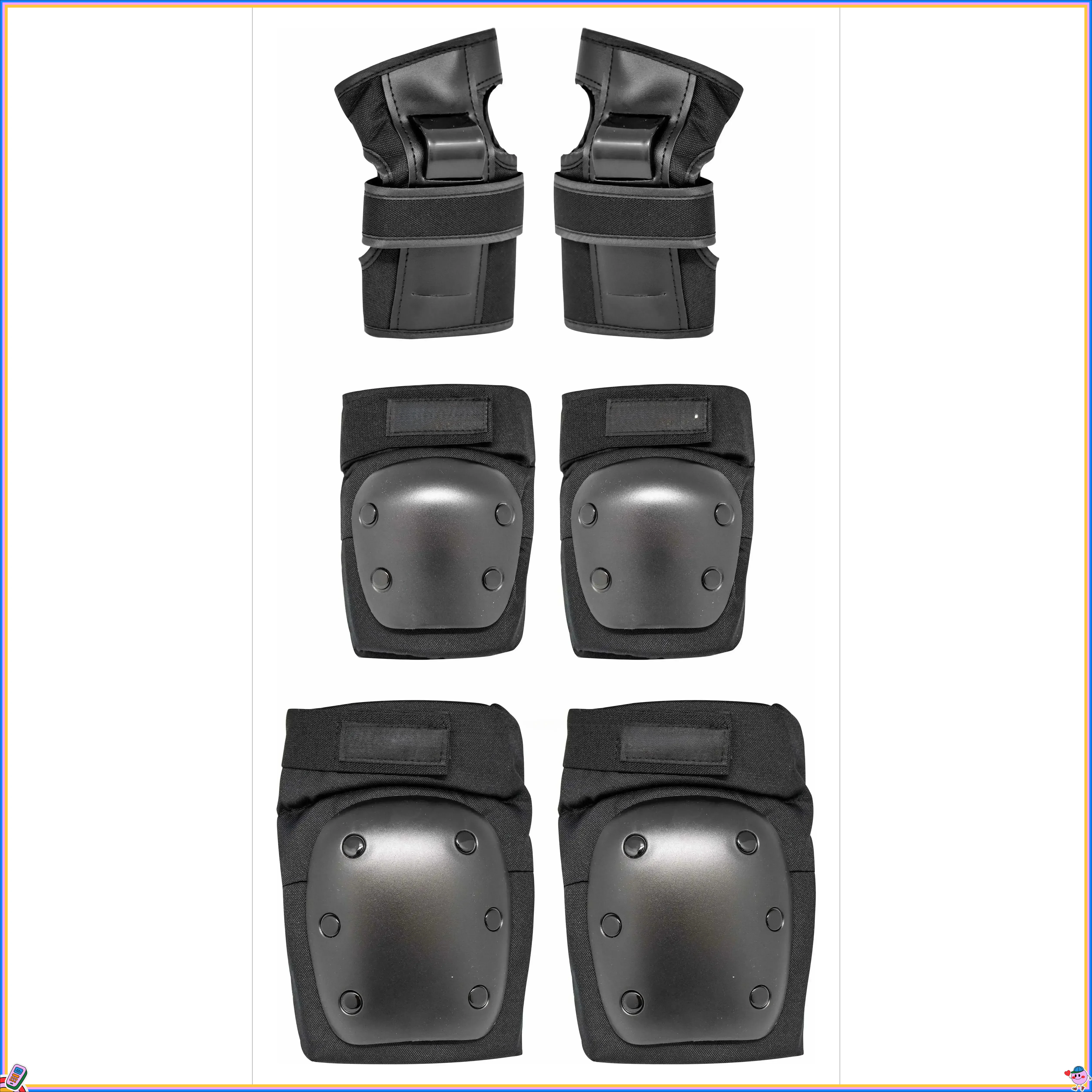 

Черный комплект защитного снаряжения из 6 предметов — защита локтей/колен/запястья для скутера, скутера, безопасности езды на велосипеде