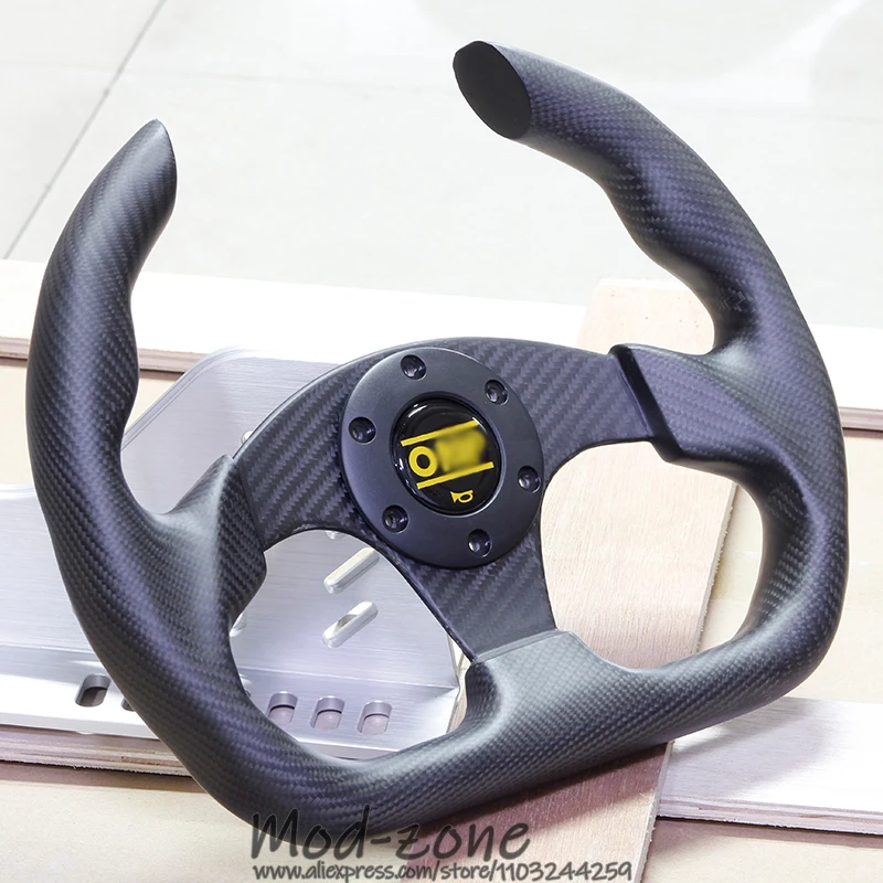 D-shaped Universal 13 Inch 325x295MM Matte Carbon Fiber Car Tuning Steering Wheel