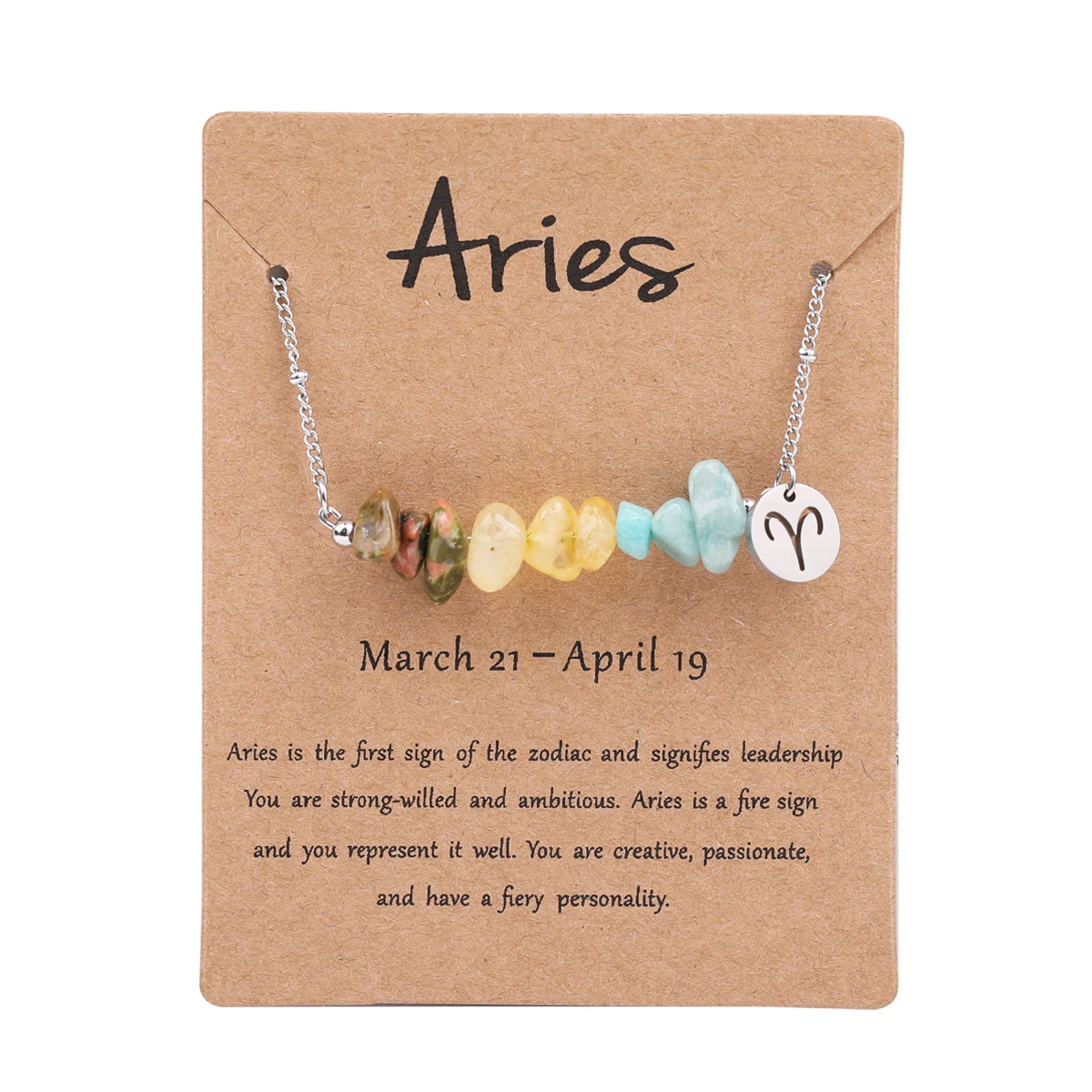 12 Zodiac Signs Necklace Natural Gemstone Crystal Necklace Pendant Set Chain Collar Birthday Jewelry with Cardboard Cardboard