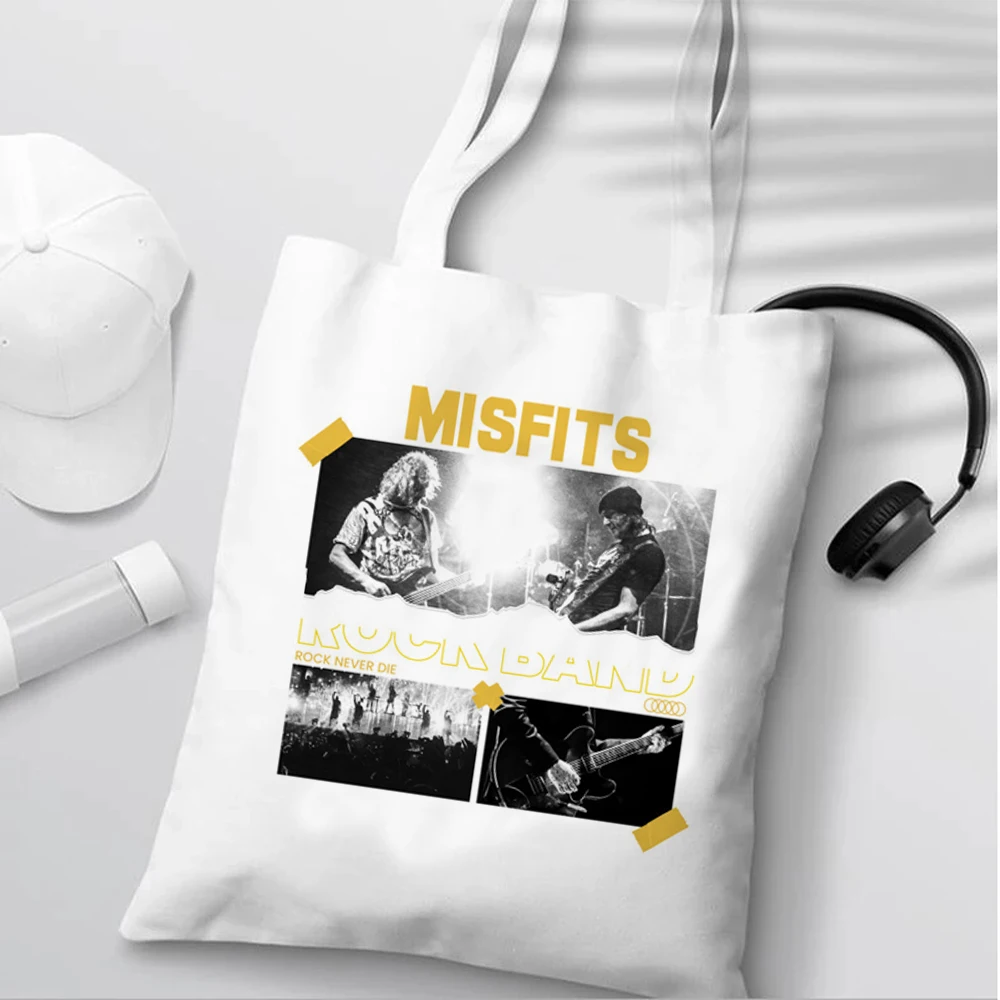 Skull Misfits Shopping Bag Canvas Tote Bags for Women Handbags Hip Hop Cartoon Black Eco Bag Reusable Shopping Bag