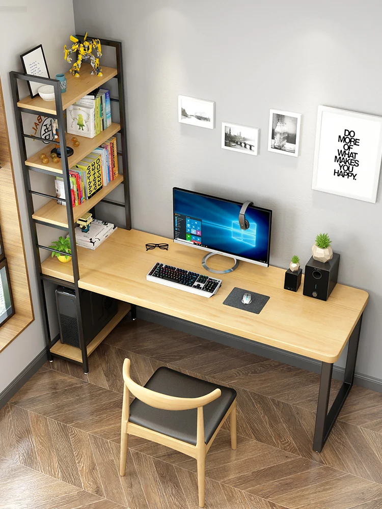 The product can be customized. Computer desktop desk, solid wood, household loft desk, bookshelf combination, balcony