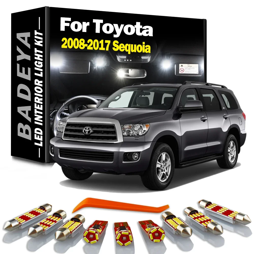 BADEYA 13Pcs For Toyota Sequoia 2008-2012 2013 2014 2015 2016 2017 LED Interior Map Dome Light Car Bulbs Kit Number Plate Lamp