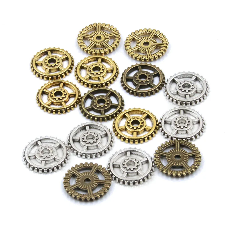 20PCS 18mm 4 Color Vintage Metal Zinc Alloy Steampunk Gear Round Hollow Charms Fit Jewelry Pendant Makings