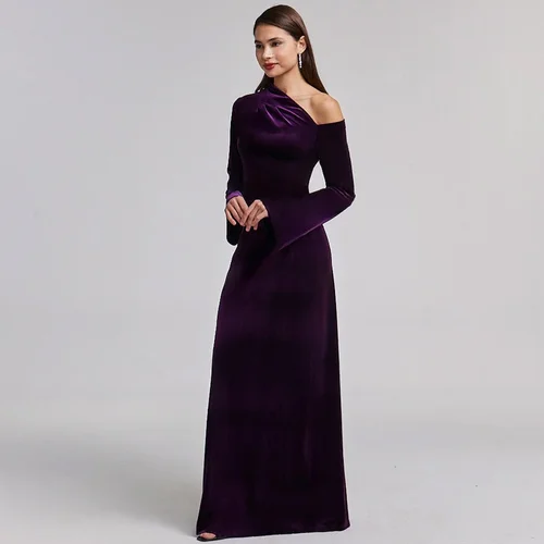 Imagen 2 del producto Vestidos de Noche acampanados con hombros descubiertos de terciopelo personalizados, vestido de fiesta árabe saudí, vestidos formales exquisitos de fiesta de alta calidad para mujer