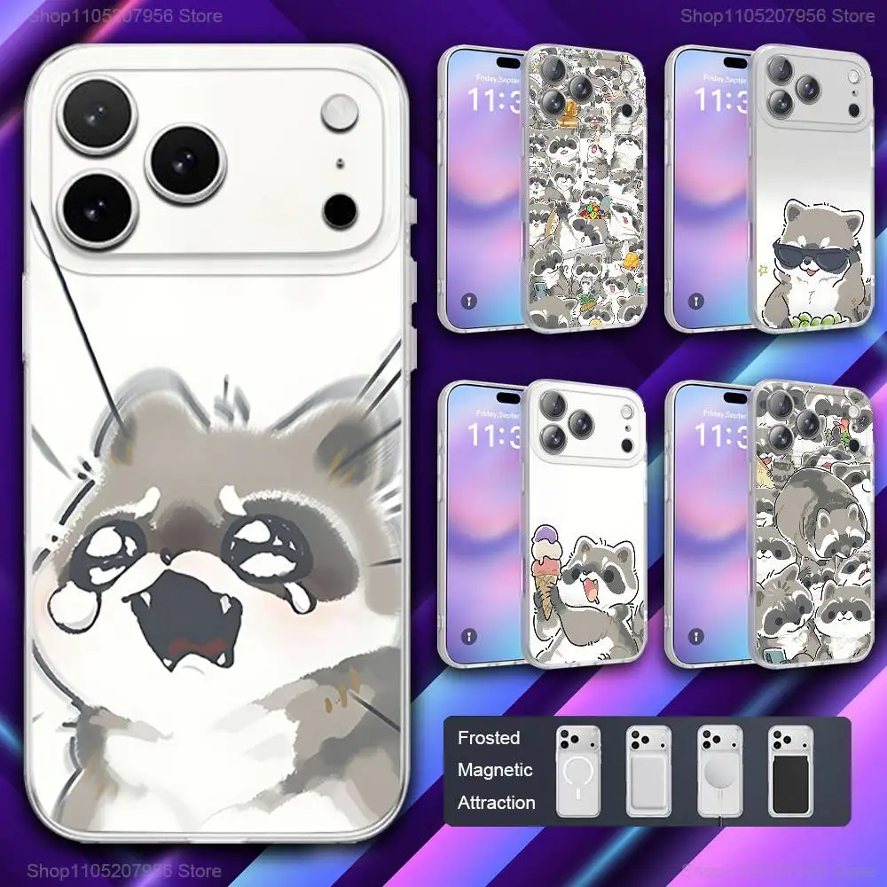 

Cute Animal R-Raccoon Magnetic Frosted Cover Phone Case For iPhone 17,11,16,12,15,14,13,Pro,Plus,E,Max,Air,Mini