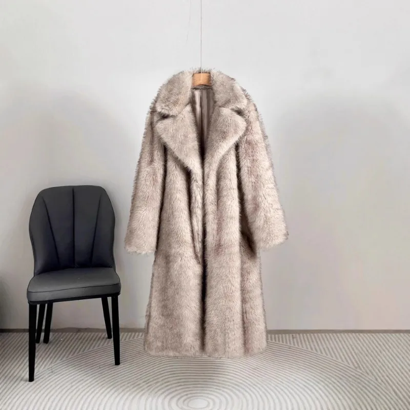 Cappotto lungo in pelliccia sintetica da donna autunno inverno caldo morbido e soffice giacca in pelliccia Trench cappotto con risvolto giacca in pelliccia sintetica tendenza superiore