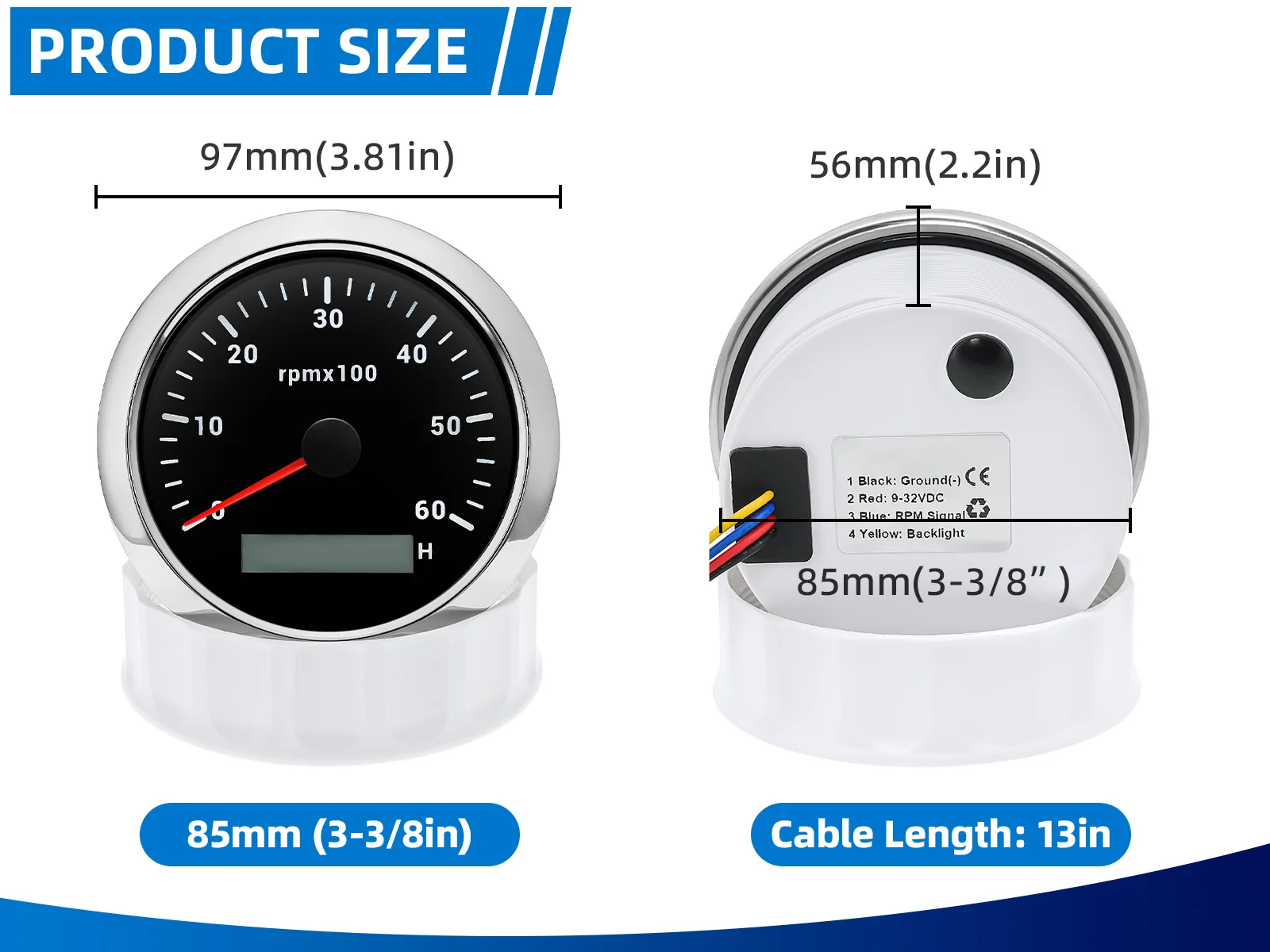 3k/4k/6k/8k RPM Gauge 85mm Tachometer mit LCD Betriebsstundenzähler für Marine Boot Auto 7 Farben LED-Hintergrundbeleuchtung 8000rpm 6000rpm RPM Meter – Detail 5
