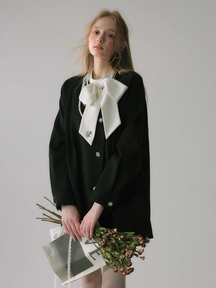 

LREEDOM Bla Ele Missy Sle Coat Women's Removable Knot Design ort Outerwear Original Design Straight Cut