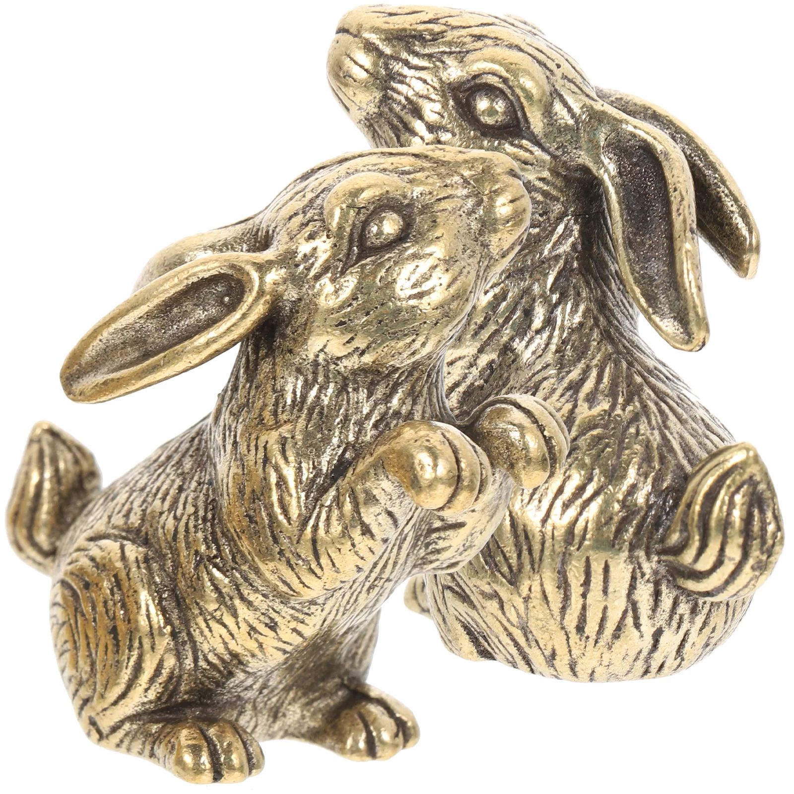 2 Pcs Brass Rabbit Statue Bunny Sculpture Bunnies Deer Figurine Animal Zodiac Baby Ornament Decoration Adornment Vintage