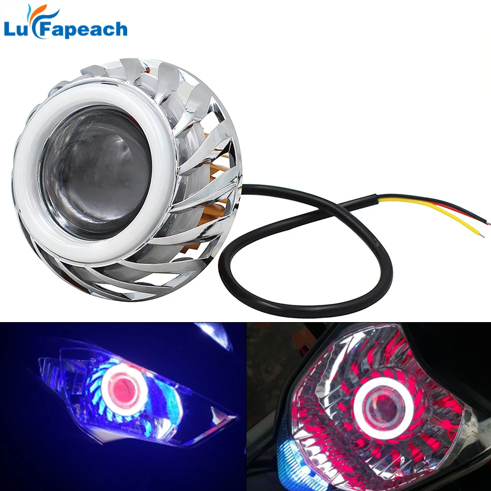 Motorcycle Headlight Motorbike 1000LM Moto Spotlights LED Projector Lens Dual Halo Angel Devil Eye Motorcycle Motos Accessories