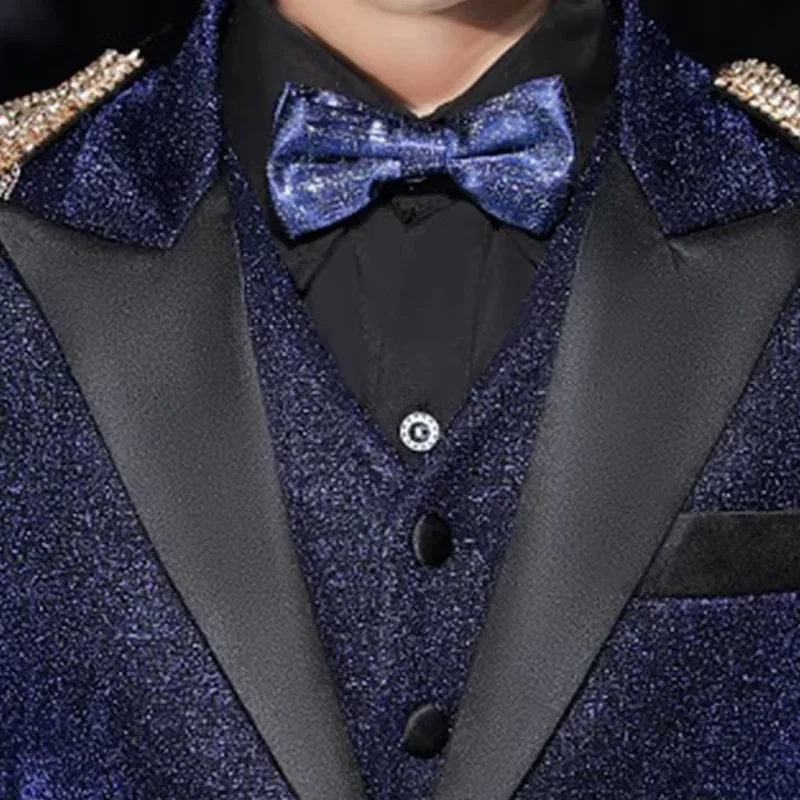 Smokings formels à paillettes bleues imbibées pour enfants, tenue de spectacle de piano, veste de fête d'anniversaire, taille 2-16