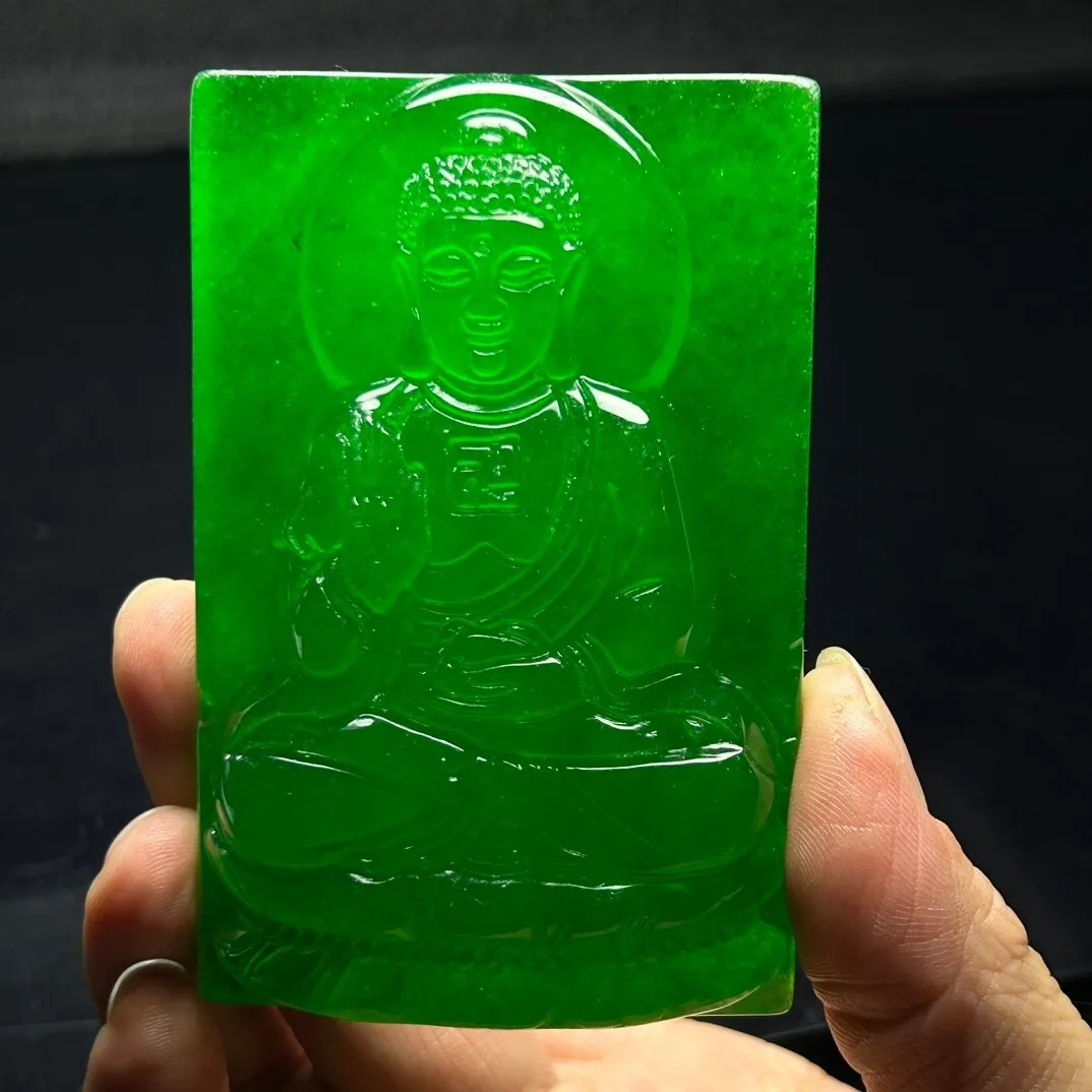 

Certified Natural ice Green jade Jadeite Carved Buddha Pendant & Necklaces Amitabha