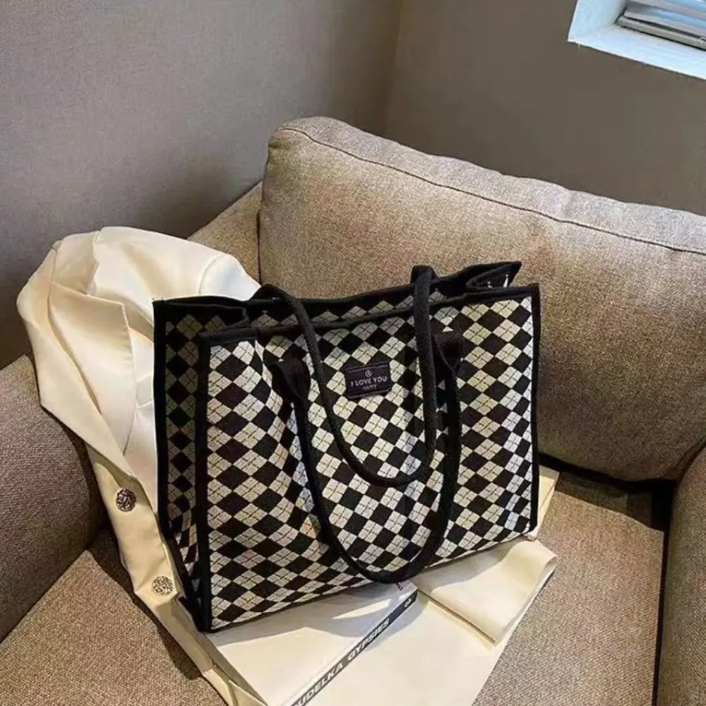 Sacola com padrão de diamante para mulheres, lona capital grande, alta qualidade, crossbody, bolsa de ombro, bolsas femininas