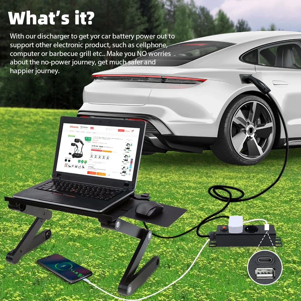 Electric Car Side Discharge Plug Type2 16A Outdoor Power Station with EU/GBT/British Socket for Vehicles Supporting V2L
