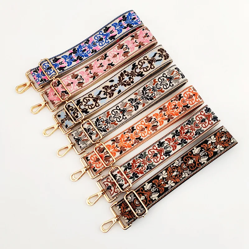 

Mix Color National Ethnic Style Jacquard Shoulder Strap Women's Bag Accessories Long Strap Replacement Wholesale Gold Buckle