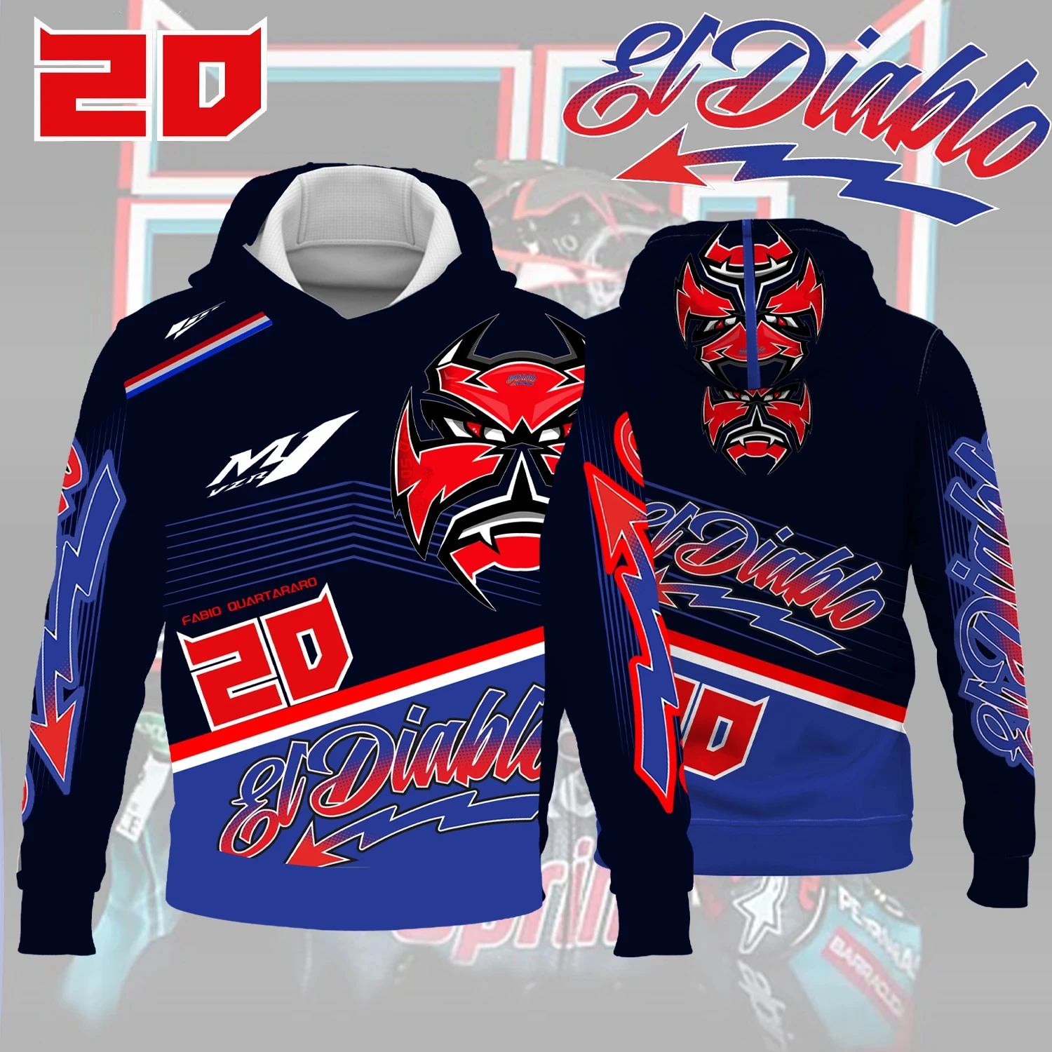 New 2024 Motorcycle Race No. 20 Driver Fabio Quartararo Creative Hoodie for Extreme Sports Track Enthusiasts Fans Hoodie