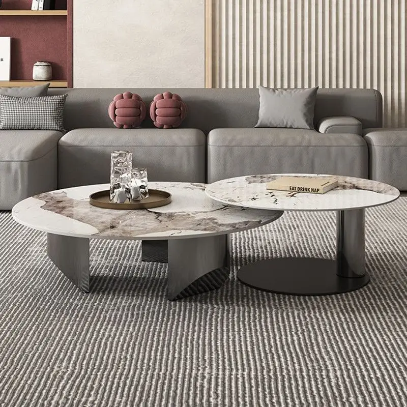 

Размер настоящей каменной плиты, круглый журнальный столик, комбинация для маленькой квартиры, дома, Интернет-знаменитости, светлый роскошный стиль, подкова