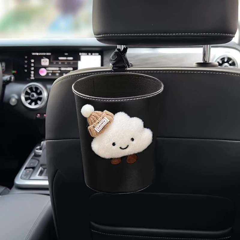 

PU Leather Car Trash Bin Can Cute Cartoon Cloud Auto Back Seat Headrest Mini Organizer Rubbish Bag Garbage Air Vent Storage Box