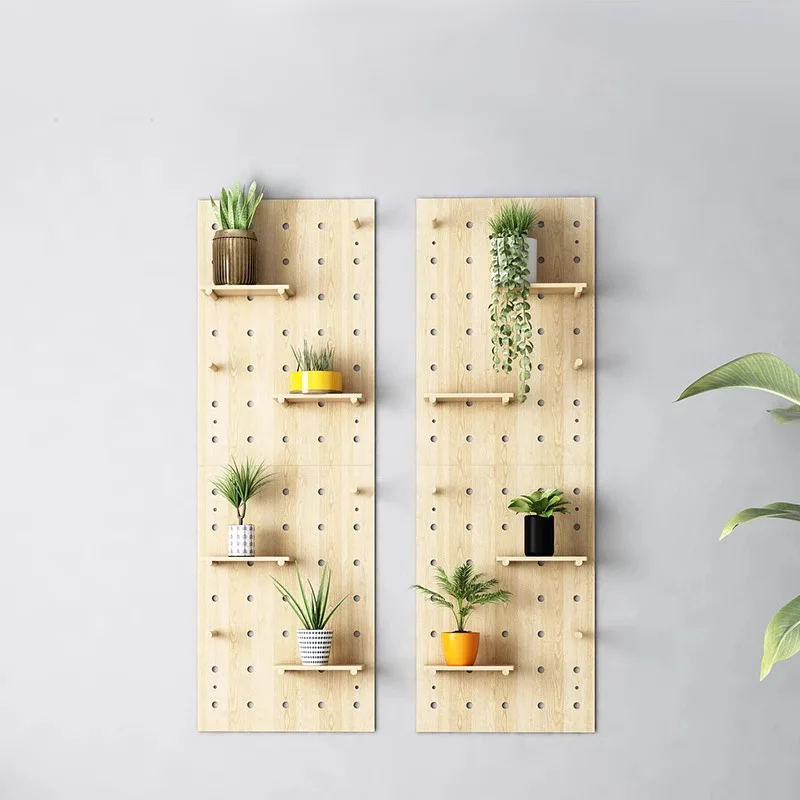 

Solid Wood Hole Board Wall Mounted Storage Rack Organizer Panel Customizable for Home Organization & Living Room Display