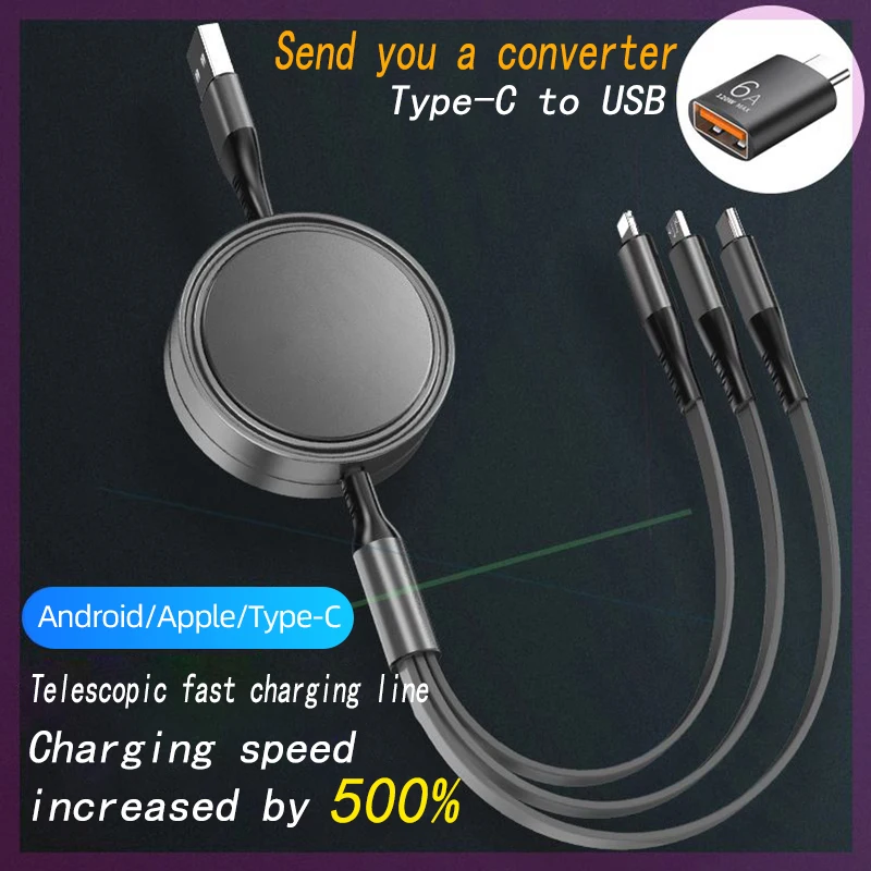 For Chery Jetour DASHING X-1 Plus DTC Tiggo 7 Pro 8 Pro Exeed 2 3x Arriz 6A 3 in 1 USB Cable 100W Fast Charging Cable For iPhone