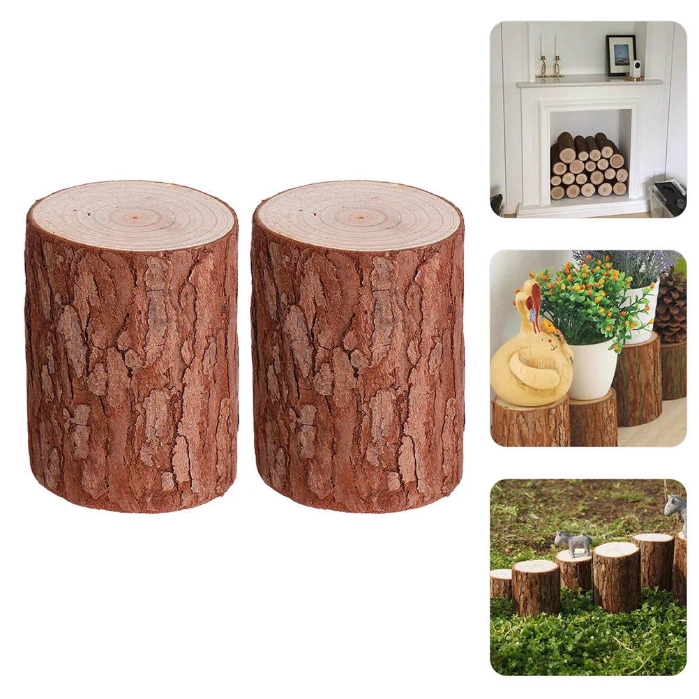 

2 Pcs Wooden Pile Ornaments Stump Model Tree Trunk Decor Decorate Prop Log Stumps Brown